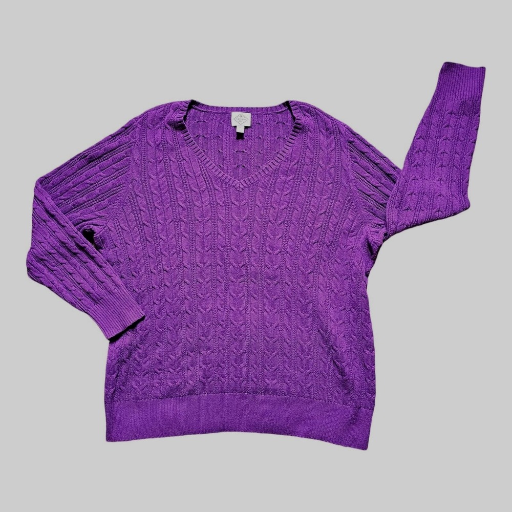 St. John's Bay Cable Knit V Neck Long Sleeve Purple Sweater Women's Size 3X